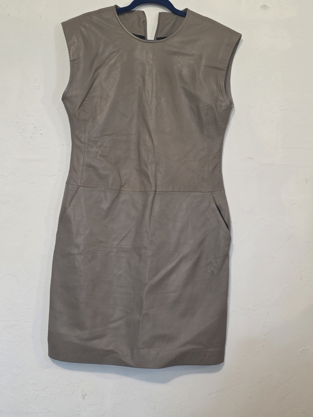 Bod & Christensen Sleeveless Taupe Leather Sheath Dress
